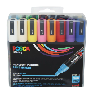 Lot de 16 marqueurs pointes coniques moyennes - Posca - Couleurs basiques